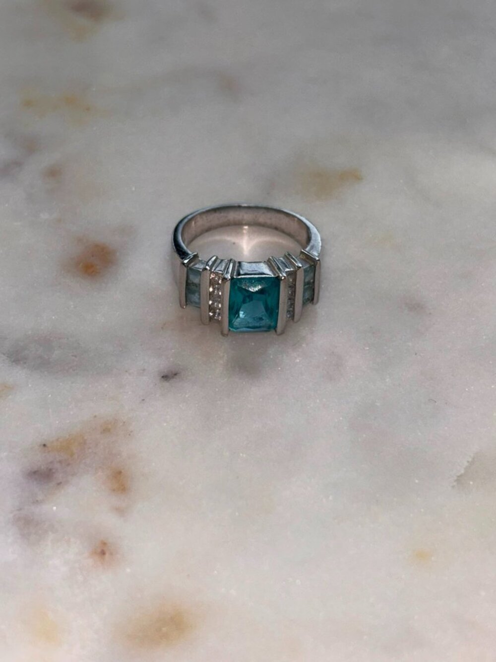 Vintage FAS 925 Sterling Silver Blue Topaz Cocktail Statement Size 8